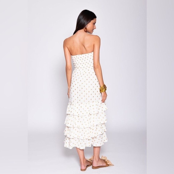 Sundress Women Ilanila Dress Small Tiered Ruffle Midi Dress Gold Cottagecore - Picture 3 of 10